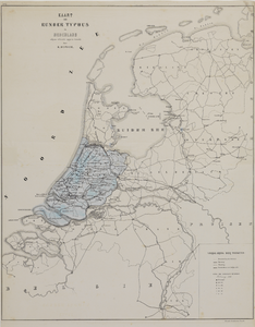 29131 Kaart van Nederland met aanduiding van de plaatsen waar tussen 10 augustus 1865 en 24 februari 1866 rundertyfus ...